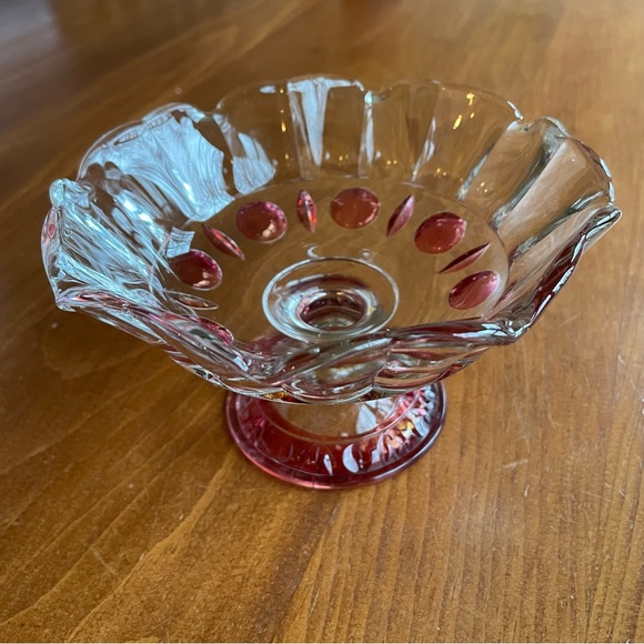 Vintage Other - Vintage Cranberry and Clear Glass Compote Candy Dish Dresser Tray